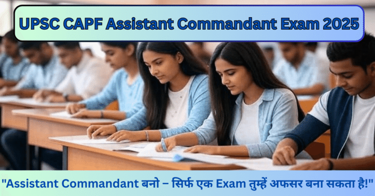 "UPSC CAPF 2025 Assistant Commandant Recruitment Poster with Syllabus, Eligibility and Exam Pattern Details in Hindi-English"