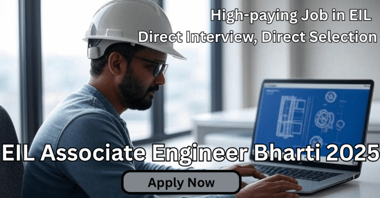 Engineer with blueprint and laptop in office for EIL Associate Engineer Recruitment 2025