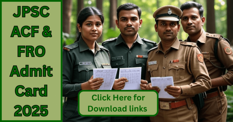 JPSC ACF Admit Card 2025 download link with forest officer illustration and exam date highlight