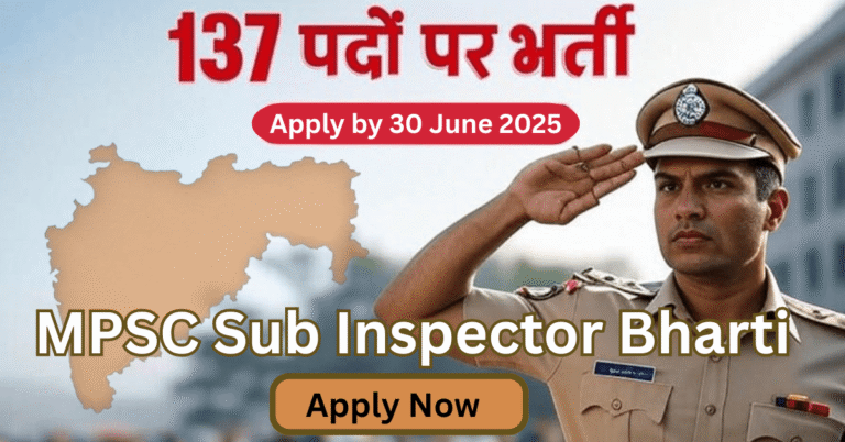 MPSC Sub Inspector Recruitment 2025 image showing Maharashtra police officer saluting with 137 posts notification