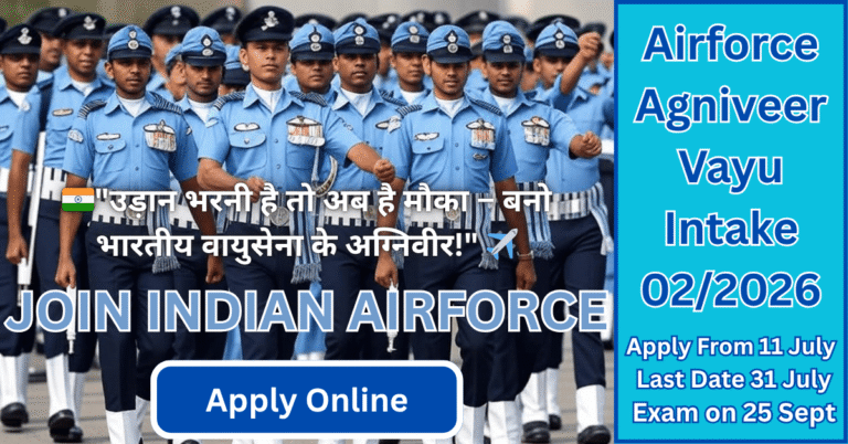 Airforce Agniveer Vayu Intake 02-2026 Online Form recruitment poster with apply dates and exam info