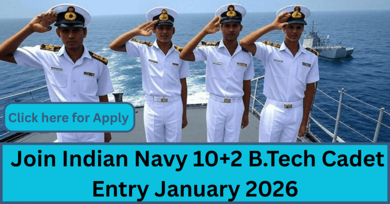Indian Navy 10+2 B.Tech Cadet Entry January 2026 के लिए युवाओं को ट्रेनिंग लेते हुए दिखाते हुए शानदार Navy uniform में candidates की आकर्षक तस्वीर