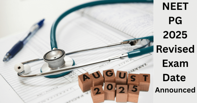 "NEET PG 2025 revised exam date marked on July calendar with stethoscope and mobile notification"