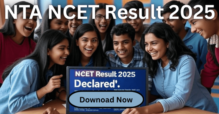 Students checking NTA NCET Result 2025 on laptop with excitement