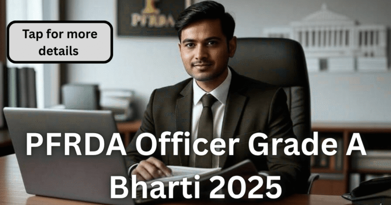 Professional officer sitting at desk with PFRDA logo in background for PFRDA Officer Grade A Recruitment 2025