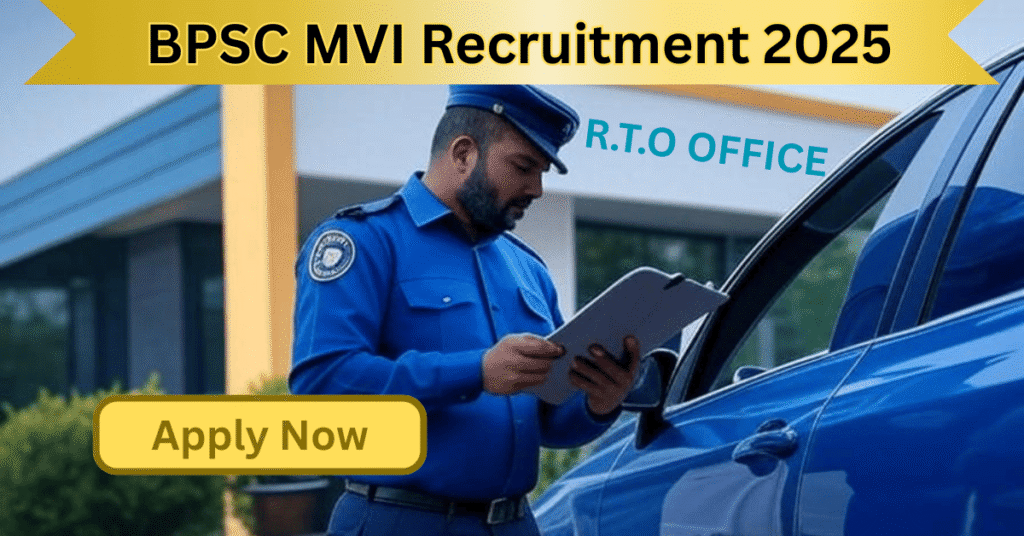 BPSC Motor Vehicle Inspector Recruitment 2025 के लिए इंस्पेक्टर की वर्दी में अफसर, लग्ज़री कार की जांच करता हुआ — सरकारी नौकरी पाने का सुनहरा मौका!