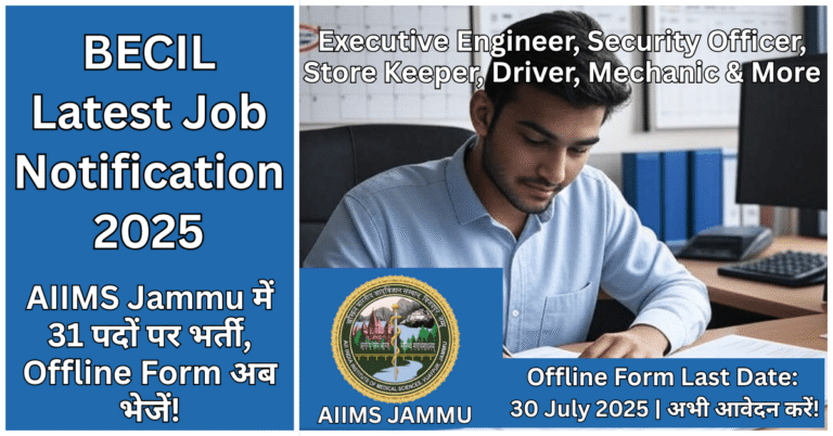 "Candidate filling BECIL Vacancy 2025 Offline Form for AIIMS Jammu recruitment with calendar showing last date"