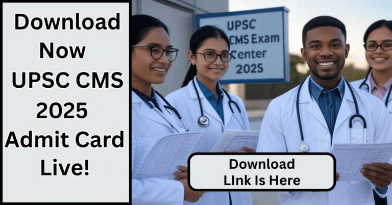 Medical students holding UPSC CMS Admit Card 2025 outside exam center