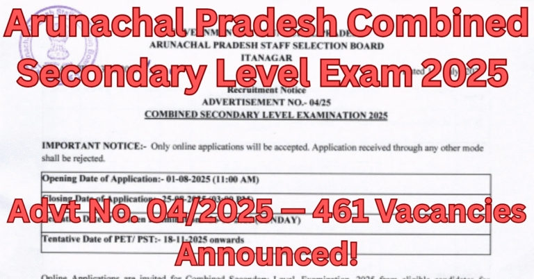 Official APSSB Combined Secondary Level Recruitment 2025 notification with Advt No. 04/2025 highlighted