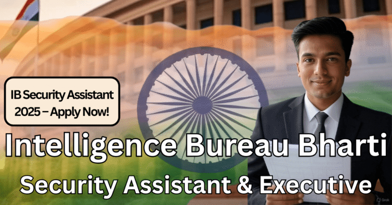 Young Indian aspirant preparing for Intelligence Bureau Security Assistant Recruitment 2025 with national emblem background