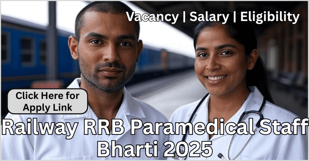 Indian railway paramedical staff recruitment 2025 - paramedical staff standing near train with recruitment banner for 2025 vacancies