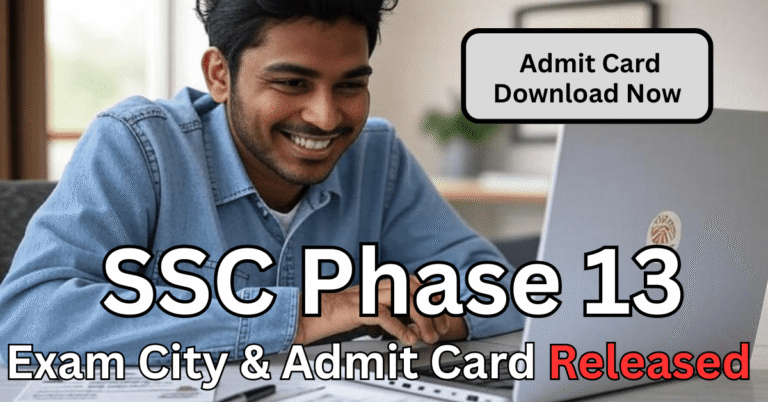 SSC Phase 13 Admit Card 2025 download link active, student checking admit card on laptop