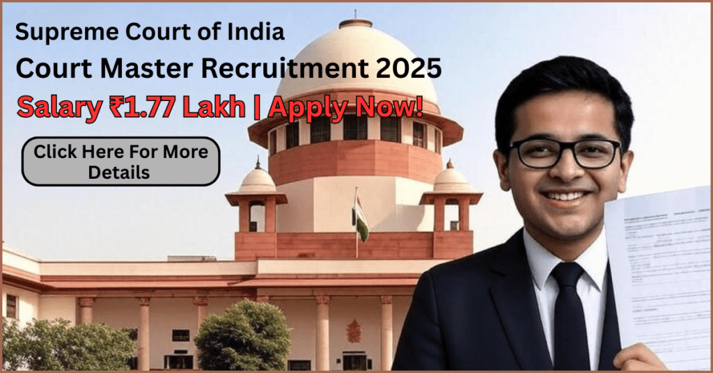 Young aspirant holding appointment letter in front of Supreme Court of India – Supreme Court SCI Court Master Recruitment 2025