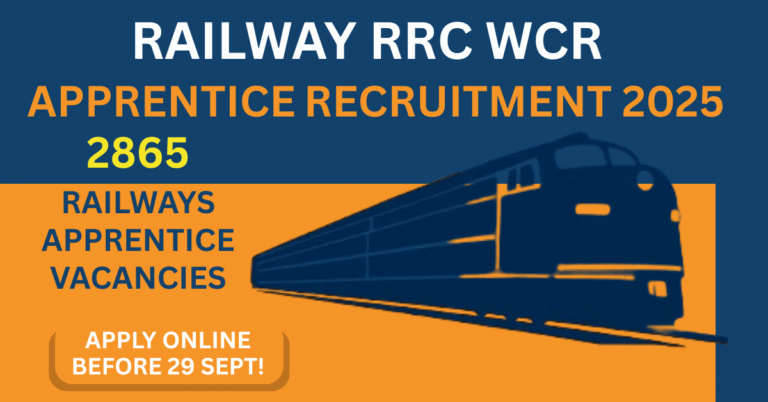 Railway RRC WCR Apprentice Recruitment 2025 notification with 2865 apprentice vacancies apply online before 29 September