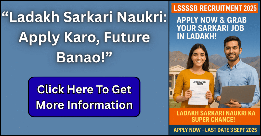 LSSSSB Recruitment 2025 poster showing candidates applying for Ladakh Sarkari Naukri with government office background