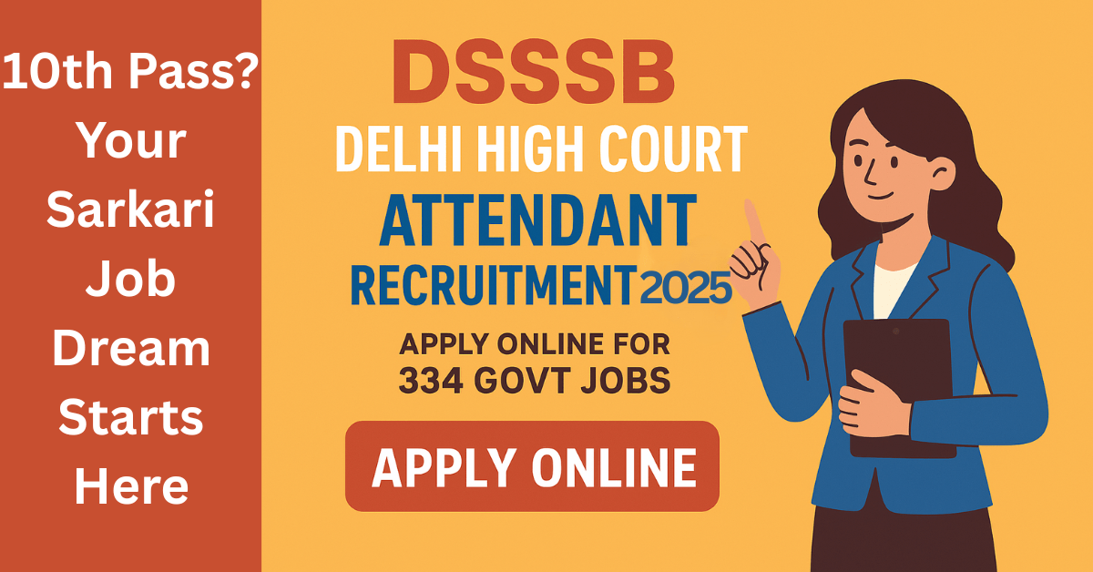 DSSSB Delhi High Court Attendant Recruitment 2025 Poster - 334 Govt Jobs Notification with Apply Online Button