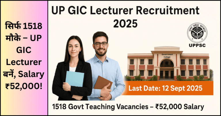 UP GIC Lecturer Recruitment 2025 – 1518 Govt Teaching Vacancies, ₹52,000 Salary, Apply Online till 12 September