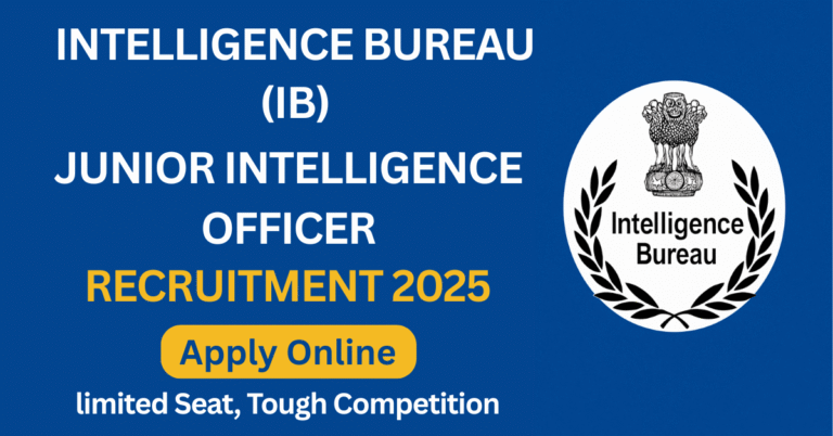 IB Junior Intelligence Officer Grade II Recruitment 2025 notification poster with official job details and apply online information