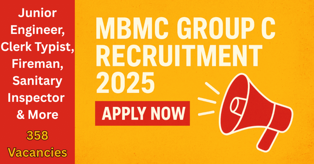 MBMC Group C Recruitment 2025 Apply Online for Junior Engineer, Clerk Typist, Fireman, Sanitary Inspector and 358 Vacancies