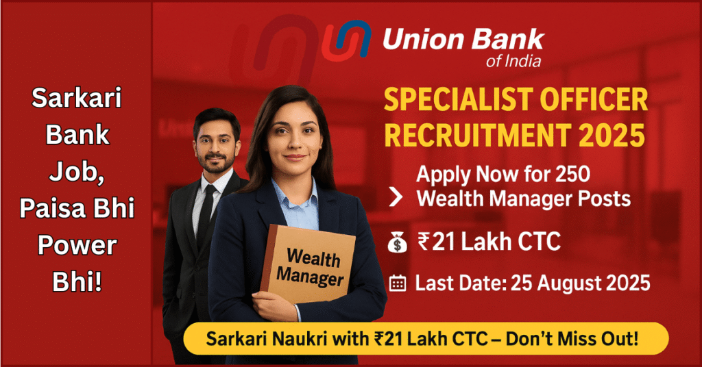 Union Bank Of India SO Recruitment 2025 Poster – Apply Online for 250 Wealth Manager Posts, ₹21 Lakh Salary