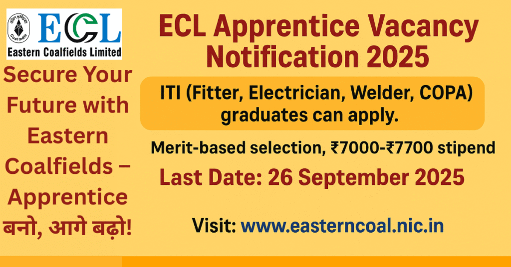 ECL Apprentice Vacancy Notification 2025 – ITI Apprentice Recruitment West Bengal & Jharkhand