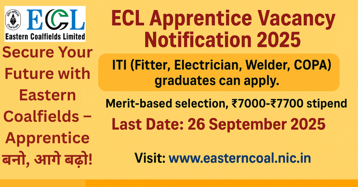 ECL Apprentice Vacancy Notification 2025 – ITI Apprentice Recruitment West Bengal & Jharkhand