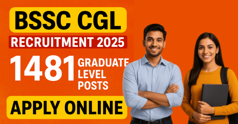 BSSC CGL Recruitment 2025 aspirants boy and girl preparing for exam illustration