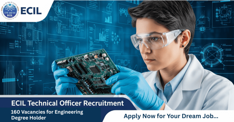 ECIL Technical Officer Recruitment 2025 banner showing a scientist in a lab coat working on a circuit board