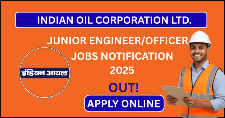 IOCL Junior Engineer recruitment 2025 poster with "Apply Online" and "Jobs Notification Out!" text