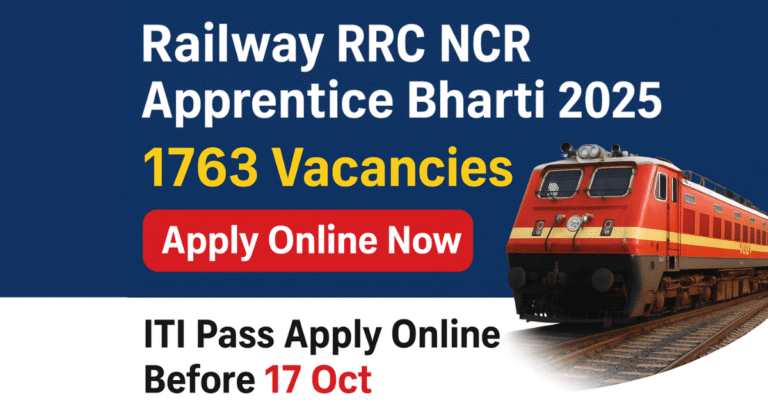"Railway RRC NCR Apprentice Bharti 2025 Recruitment Notification – 1763 Apprentice Vacancies Apply Online"