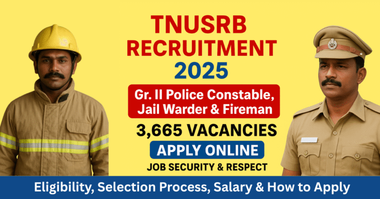 TNUSRB Recruitment 2025 – 3665 Vacancies for Gr. II Police Constable, Jail Warder & Fireman | Apply Online