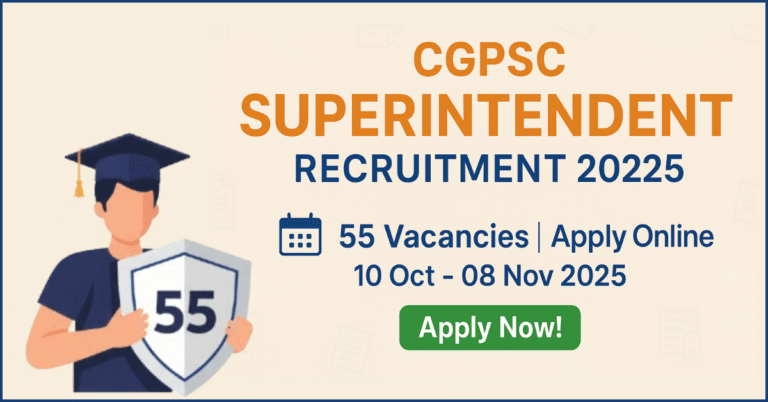 CGPSC Superintendent Recruitment 2025 apply online, 55 vacancies, official notification, Chhattisgarh government jobs
