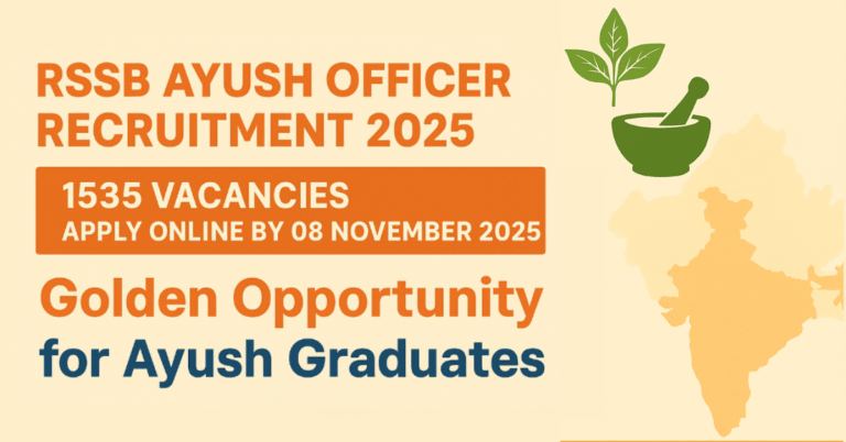 RSSB Ayush Officer Recruitment 2025: 1535 vacancies, golden opportunity for Ayush graduates (BAMS/BHMS/BUMS), apply online by 08 November 2025.