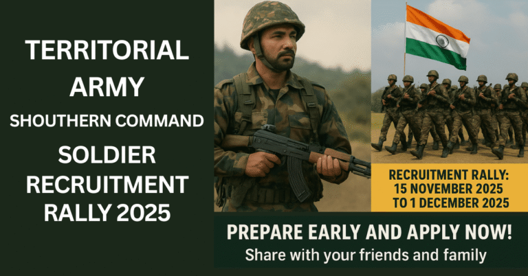 Territorial Army Southern Command Soldier Recruitment Rally 2025: GD Clerk Tradesmen 1422 Vacancy