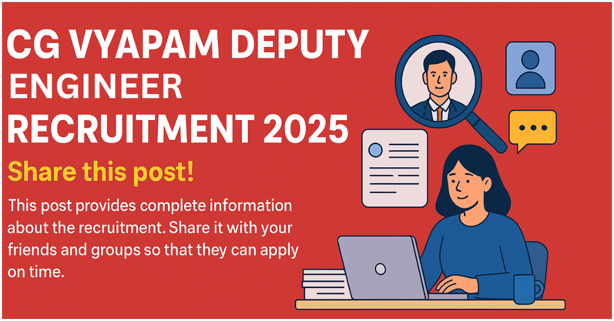 CG Vyapam Deputy Manager Recruitment 2025 की जानकारी देते हुए एक डेस्क पर लैपटॉप पर काम करती महिला।