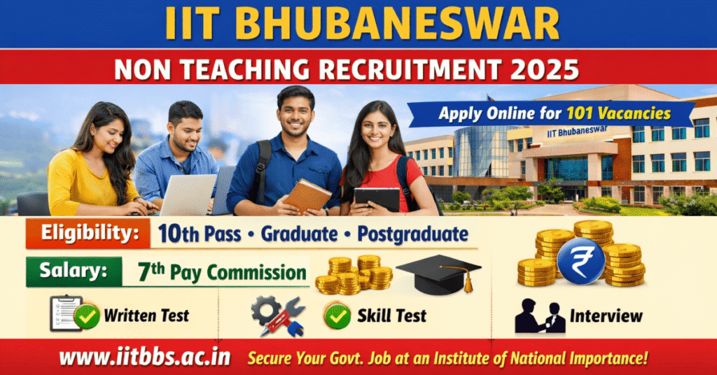 IIT Bhubaneswar Non Teaching Recruitment 2025 notification for 101 Junior Assistant and MTS posts.