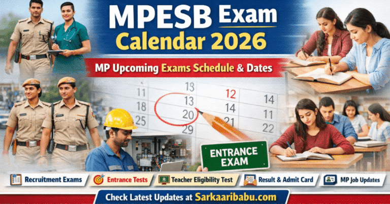 MPESB Exam Calendar 2026 for MP Upcoming Exams Schedule, Dates, Recruitment Exams, Entrance Tests, and Teacher Eligibility Test updates.
