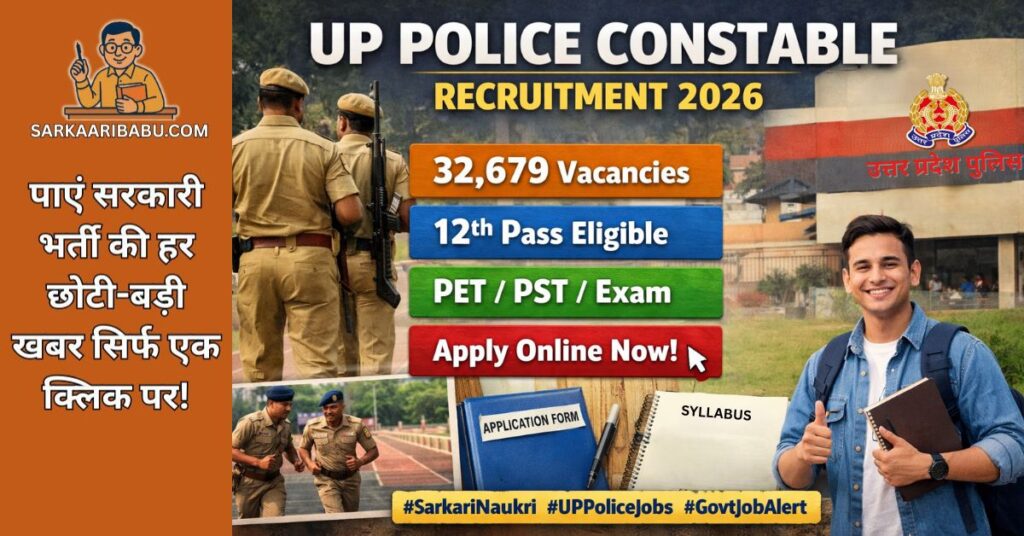 UP Police Constable Recruitment 2026 Notification Poster - 32,679 Vacancies and 12th Pass Eligibility Details