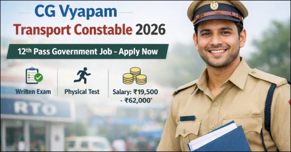 CG Vyapam Transport Constable 2026 recruitment notification for 12th pass government job aspirants.