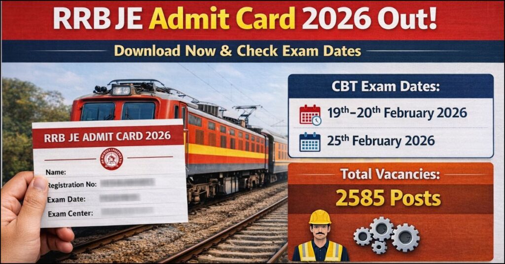 RRB Junior Engineer JE Admit Card 2026 release update with CBT 1 exam dates 19-20 and 25 February and total 2585 vacancy details.