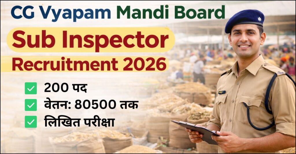 CG Vyapam Mandi Board Sub Inspector Recruitment 2026 notification for 200 posts with salary details.