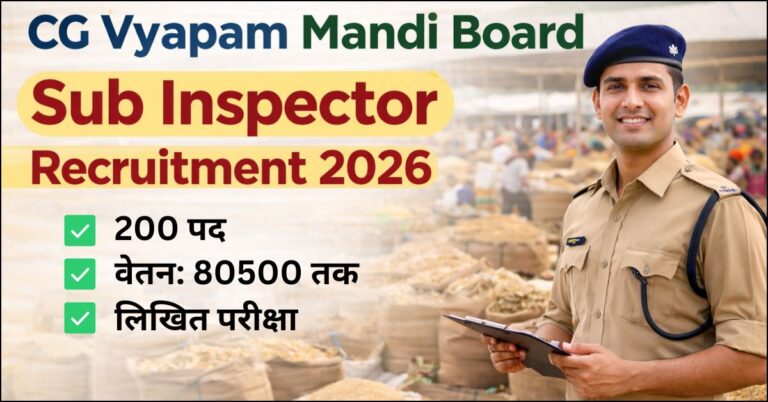 CG Vyapam Mandi Board Sub Inspector Recruitment 2026 notification for 200 posts with salary details.