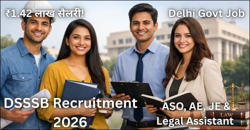DSSSB Recruitment 2026 Notification for ASO, JE, AE and Legal Assistant posts.