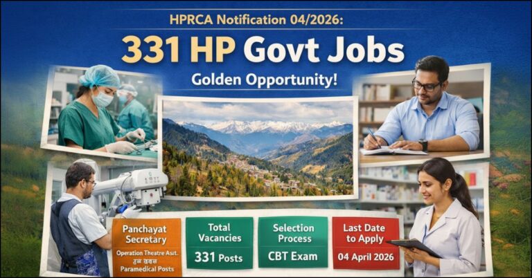 HPRCA Notification 04/2026 for 331 HP Govt Jobs including Panchayat Secretary and Operation Theatre Assistant vacancies in Himachal Pradesh.