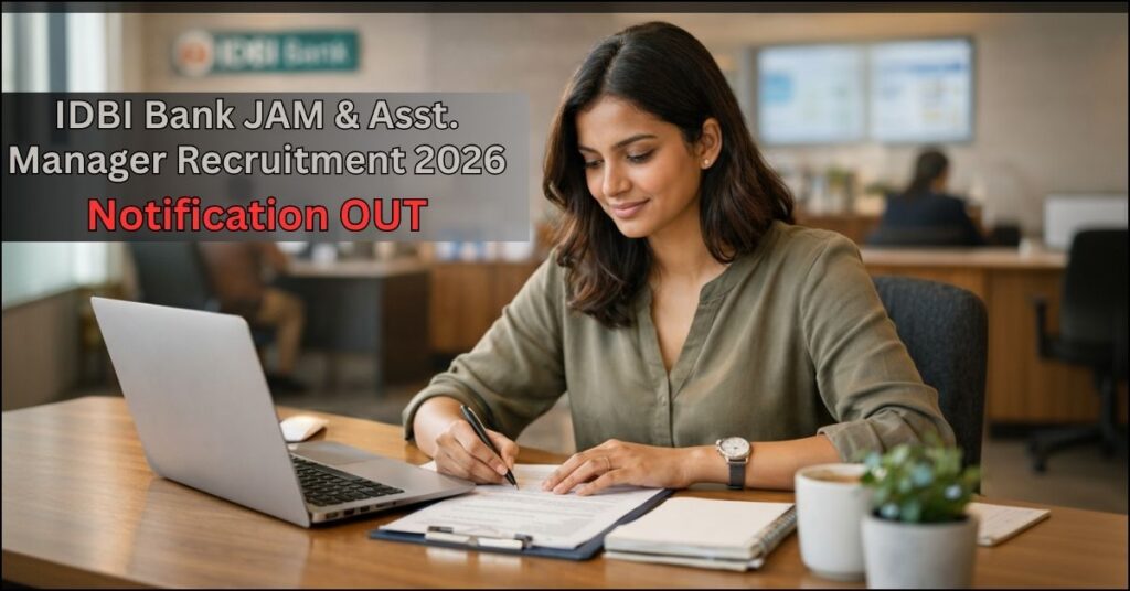 IDBI Bank Junior Assistant Manager JAM and Assistant Manager Recruitment 2026 notification details and apply online link.